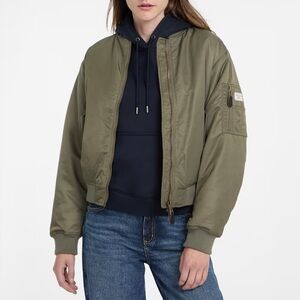 GUESS Women Bomber Jacket. Eco Satin. Brand New. Size XS. Olive Green. Oversized